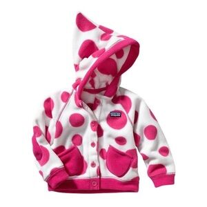 Patagonia Baby Swirly Top Fleece Jacket Size 0 Months pink dots RARE HTF